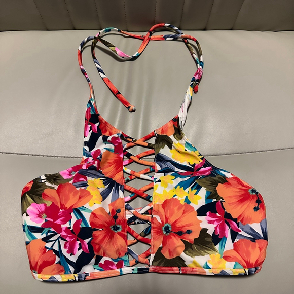 Hollister Women’s Bikini Swim Top Orange Floral Print Size Small - Picture 1 of 5